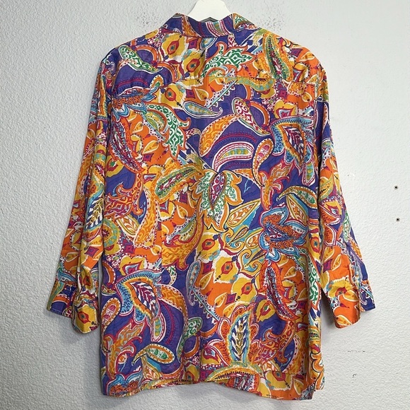 Lauren Ralph Lauren Women’s Button Down Bright Color Paisley Print Long Sleeve - Picture 2 of 11